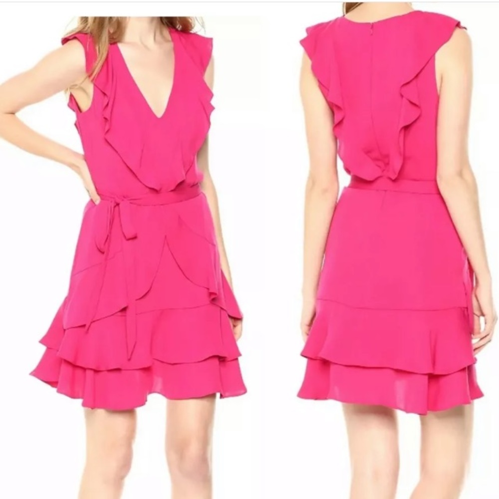 New Rachel Roy Pink Ruffle Barbiecore Chiffon Dress sz 10